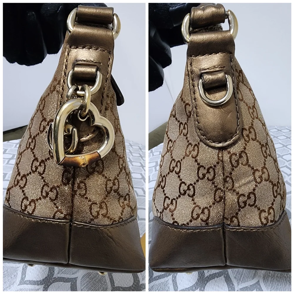 Gucci GG Canvas Heart Bit Hobo Bag Brown